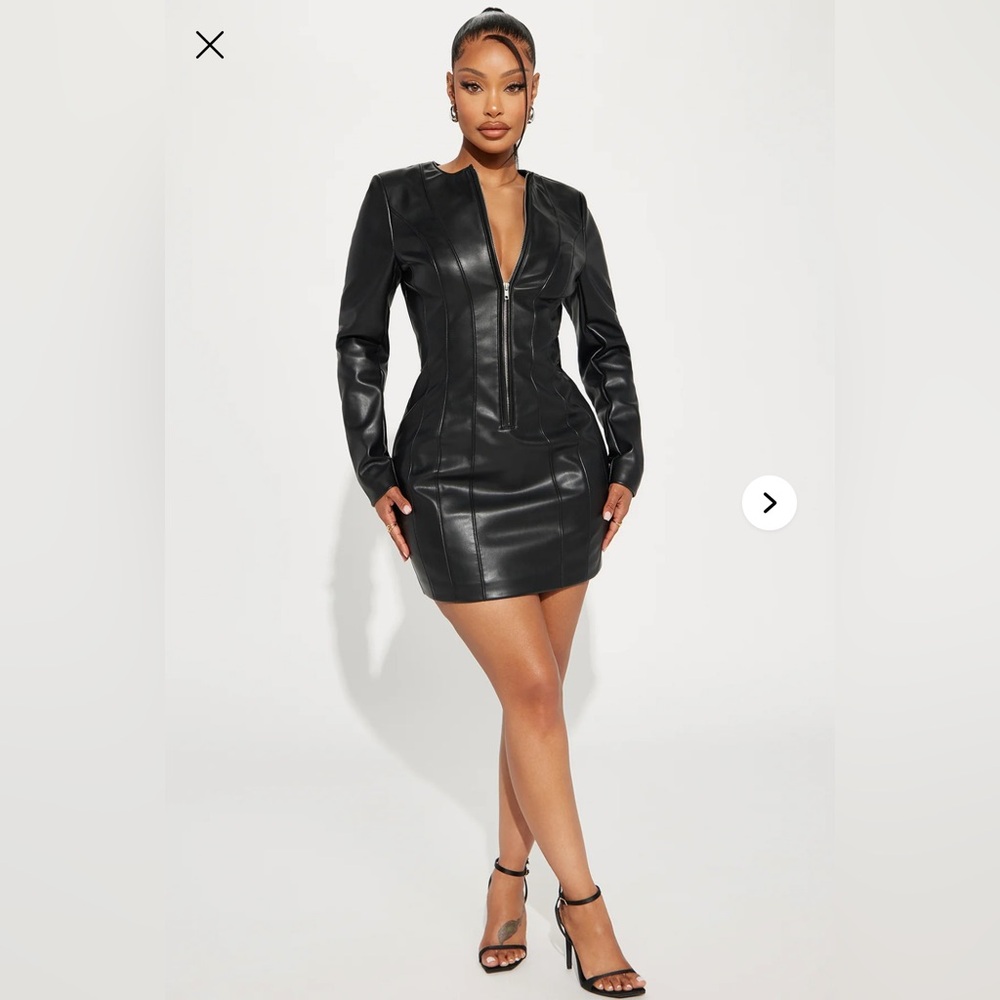 Long sleeved PU leather mini dress. Size 2X